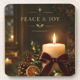 Elegant Candlelight Christmas, Peace & Joy holiday Beverage Coaster