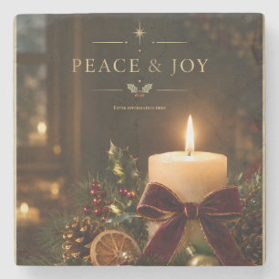 Elegant Candlelight Christmas, Peace & Joy holiday Stone Coaster