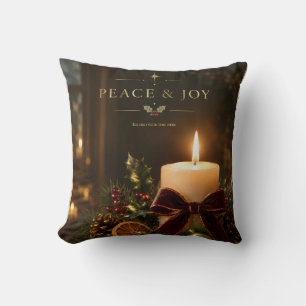 Elegant Candlelight Christmas, Peace & Joy holiday Throw Pillow