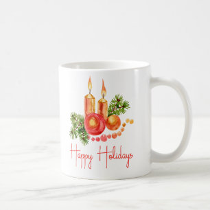 Elegant Candles Holly Leaves Happy Holidays Coffee Mug