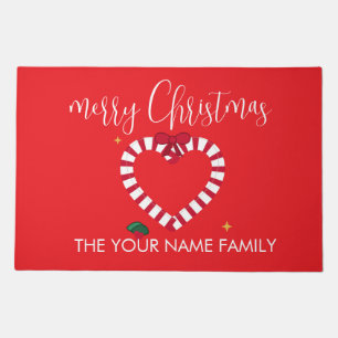 Elegant Candy Cane Heart Custom Family Christmas D Doormat