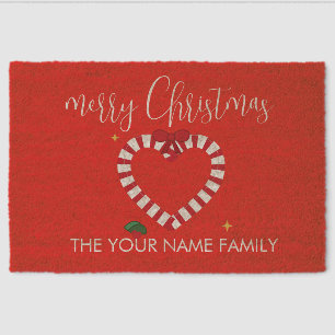 Elegant Candy Cane Heart Custom Family Christmas D Fiber Doormat