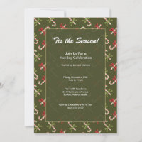 Elegant Candy Canes Holiday Party Invitation