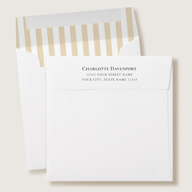 Elegant Candy Stripe Gold Square Return Address Envelope (Creator Uploaded)