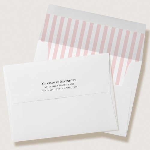 Elegant Candy Striped Baby Pink Return Address Envelope