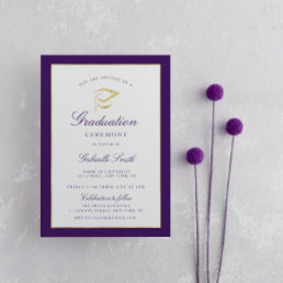 Elegant cap purple graduation ceremony invitation