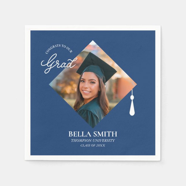 Elegant Cap Topper Custom Graduate Photo Keepsake  Napkins (Front)