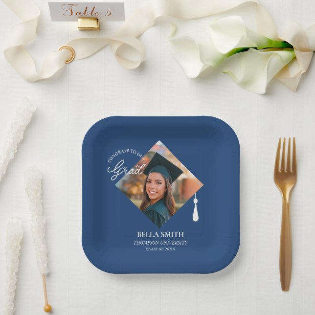Elegant Cap Topper Custom Graduate Photo Keepsake  Paper Plates (Wedding)