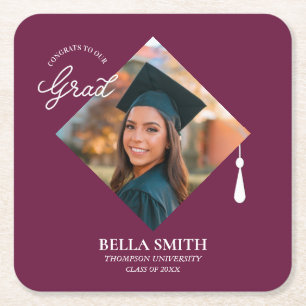 Elegant Cap Topper Custom Graduate Photo Keepsake  Square Paper Coaster