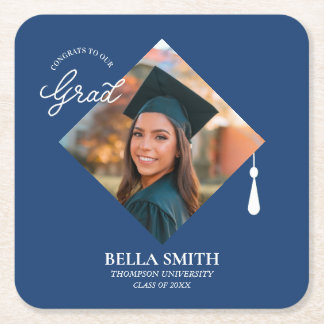 Elegant Cap Topper Custom Graduate Photo Keepsake  Square Paper Coaster