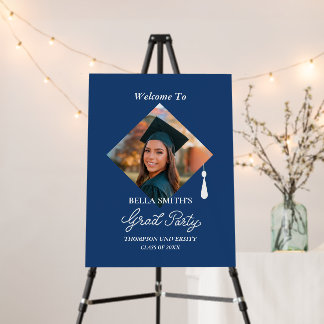 Elegant Cap Topper Photo Grad Party Welcome Sign