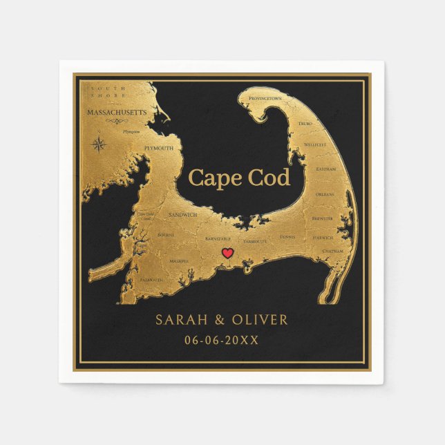 Elegant Cape Cod Map Wedding  Napkins (Front)