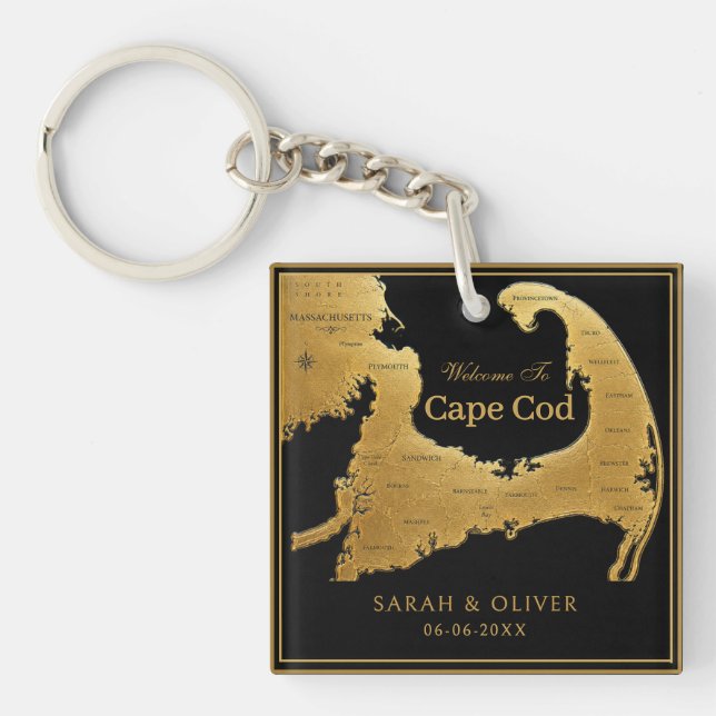 Elegant Cape Cod Wedding Welcome Keychain (Front)