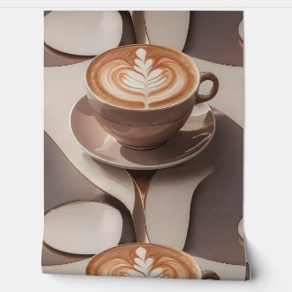 Elegant Cappuccino Caffee Latte Art Peel and Stick Wallpaper