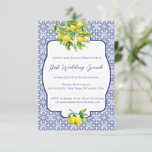 Elegant Capri Lemon Tile Post Wedding Brunch Invitation