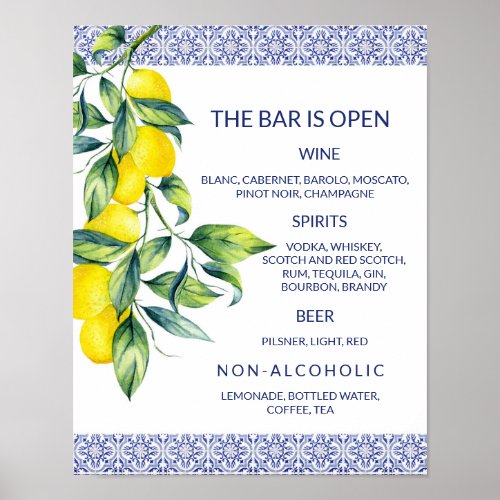 Elegant Capri Wedding Menu Bar Poster