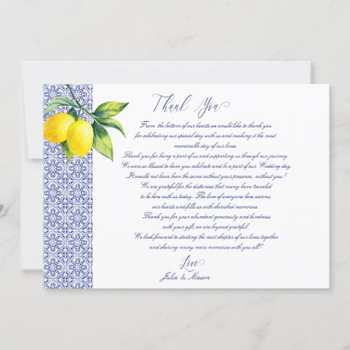 Elegant Capri Wedding Thank You Card