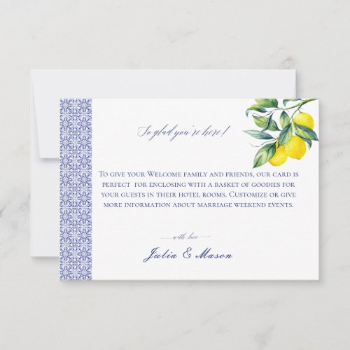 Elegant Capri Wedding Welcome Hotel Card
