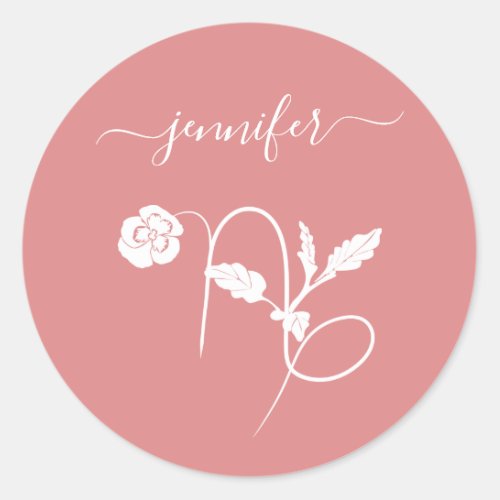 Elegant Capricorn birth flower zodiac sign name Classic Round Sticker