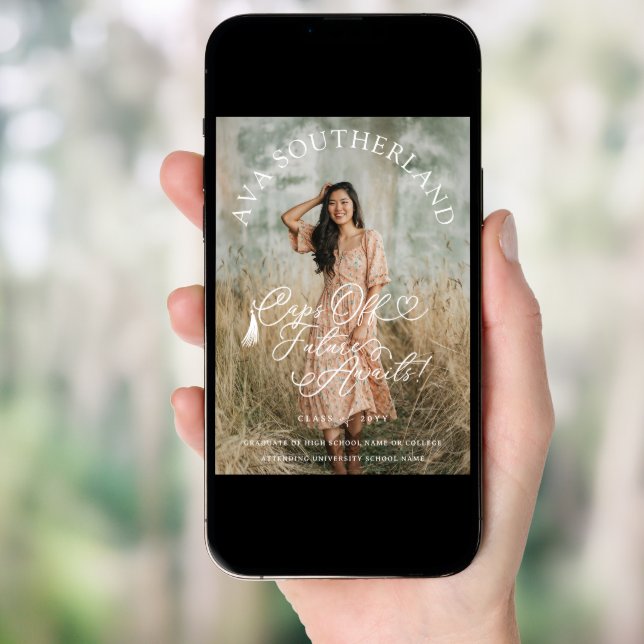 Elegant Caps Off Future Awaits! Graduation Photo Invitation (Front Digital)