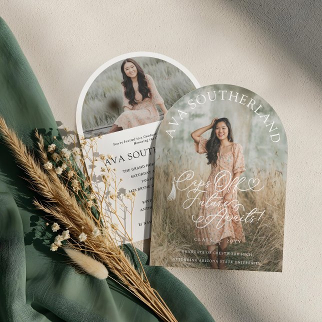 Elegant Caps Off Future Awaits! Graduation Photo Invitation (Elegant Caps Off Future Awaits! Graduation Photo Invitation)