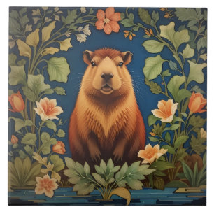 Elegant Capybara William Morris Inspired  Ceramic Tile