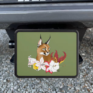 Elegant Caracal Wild Cat Lilies Floral Green Hitch Cover