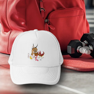 Elegant Caracal Wild Cat Lilies Floral Green Trucker Hat