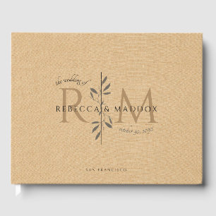 Elegant Caramel Botanical Monogram Wedding Guest Book
