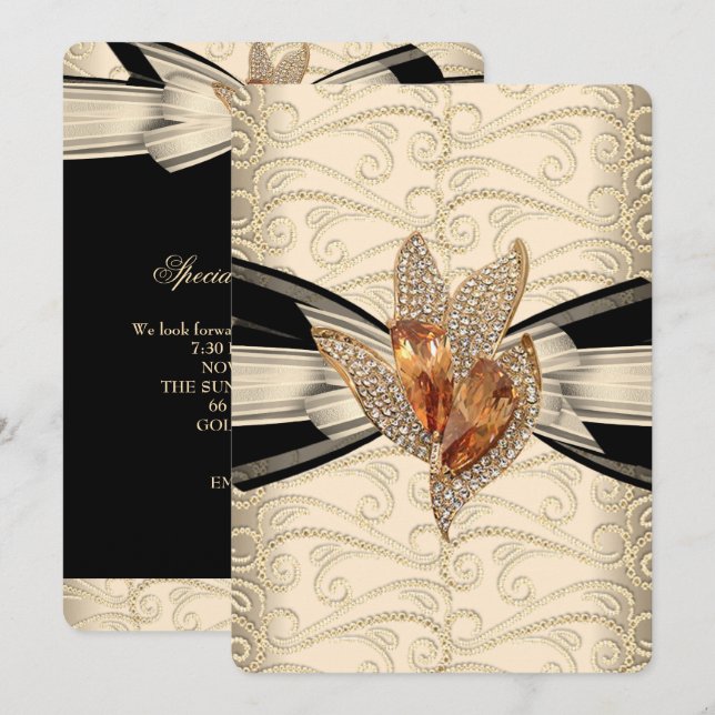 Elegant Caramel Cream Black Gold Amber 2 Invitation (Front/Back)