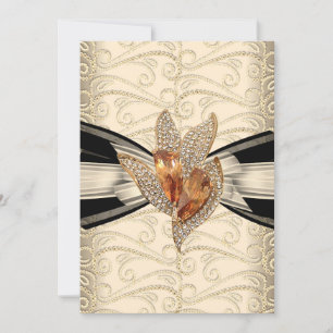 Elegant Caramel Cream Black Gold Amber 2 Invitation