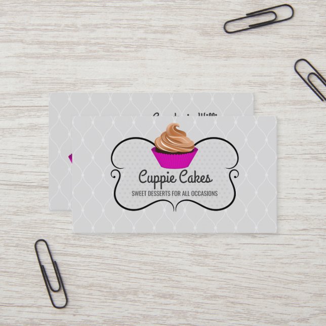 Elegant Caramel Cupcake Bakery Business Card (Front/Back In Situ)
