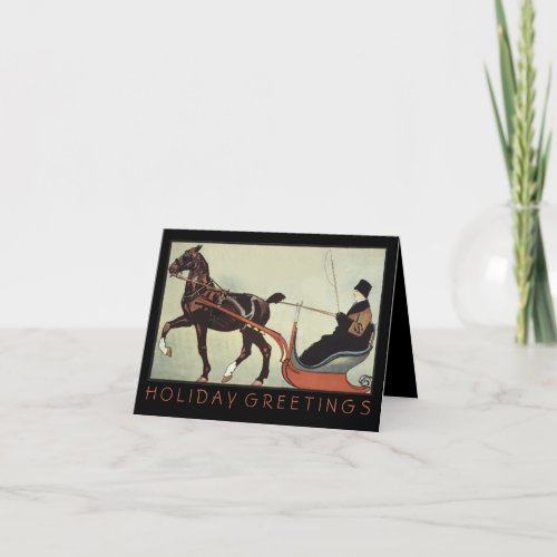 Elegant card with person in vintage sleigh