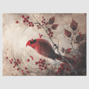 Elegant Cardinal and Berries Decoupage Tissue Paper