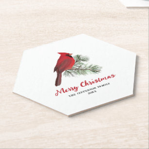 Elegant Cardinal Bird Christmas Custom Paper Coaster