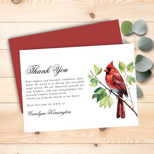Elegant Cardinal Funeral Memorial Thank You Card (Elegant Cardinal Funeral Memorial Thank You Card)