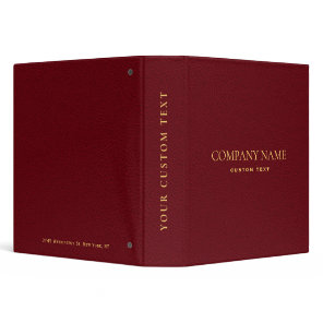Elegant Cardinal Red Leather Look GOLD corporate 3 Ring Binder