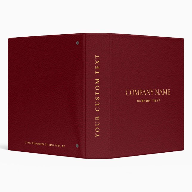 Elegant Cardinal Red Leather Look GOLD corporate 3 Ring Binder (Background)