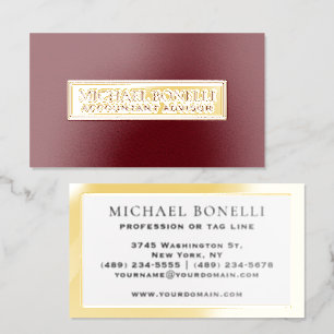Elegant CARDINAL RED Leather REAL FOIL Label Business Cards