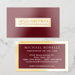 Elegant CARDINAL RED Leather REAL FOIL Label Business Cards