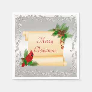 Elegant Cardinal & Scroll Diamonds Christmas Napkins
