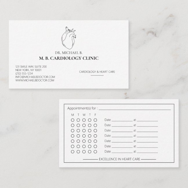 Elegant Cardiologist Cardiology Heart Care Logo Appointment Card