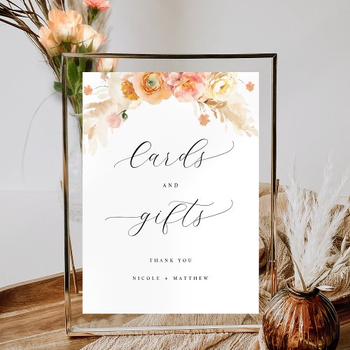 Elegant Cards and Gifts Peach Floral Wedding Sign