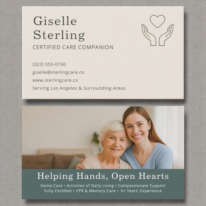 Elegant Caregiver And Senior Companion Photo Business Card