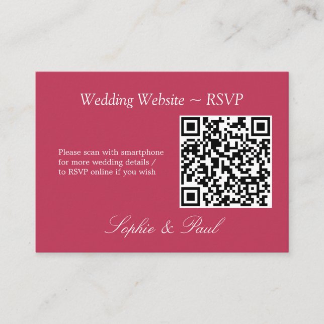 Elegant Carmine Magenta QR Code Website RSVP Card (Front)