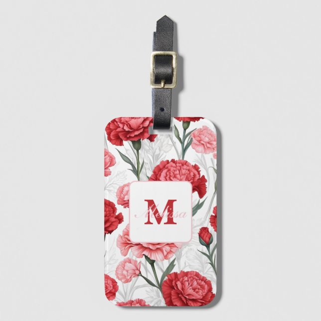 Elegant Carnation Flower Pattern Luggage Tag (Front Vertical)