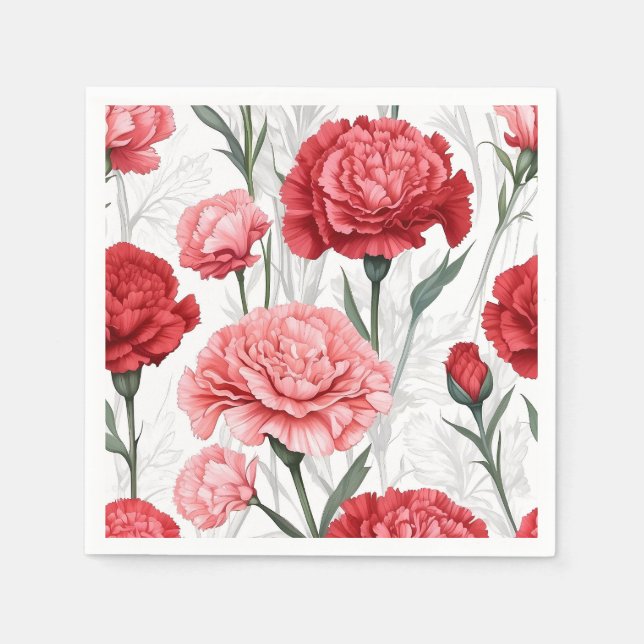 Elegant Carnation Flower Pattern Napkins (Front)