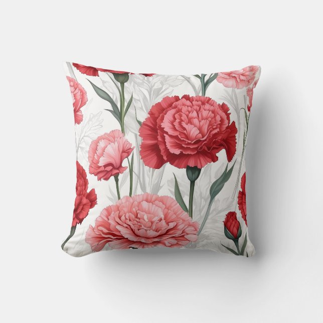 Elegant Carnation Flower Pattern Throw Pillow (Front)