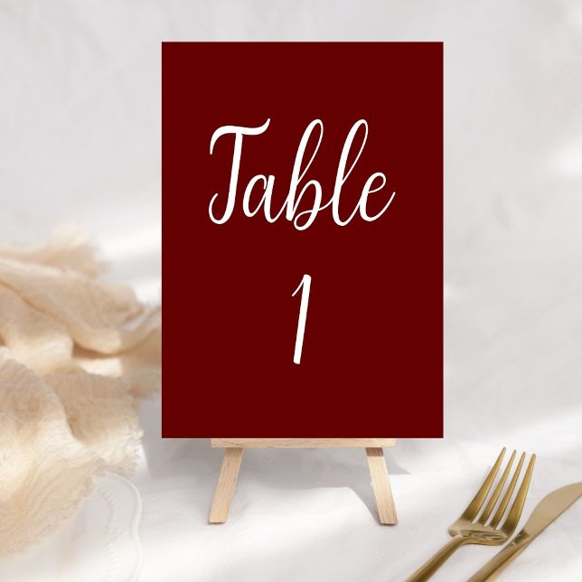Elegant Carnet red calligraphy wedding  Table Number (Creator Uploaded)