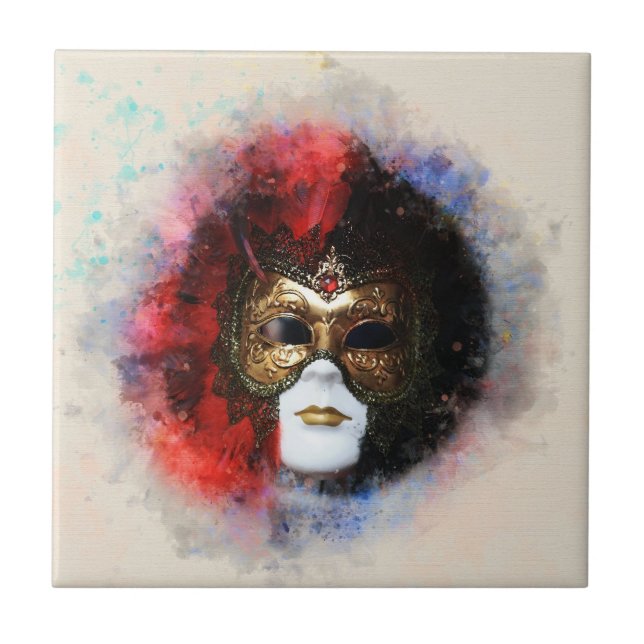 Elegant Carnival Venetian Mask Artwork  Ceramic Tile (Front)